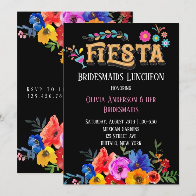 Färgfyllda Blommigtar Fiesta Bridesmaids Luncheon Inbjudningar (Fram/baksida)