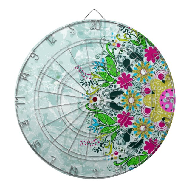 Färgfyllda Blommigtar i halvcirkeln med Retro-rull Darttavla (Framsidan)