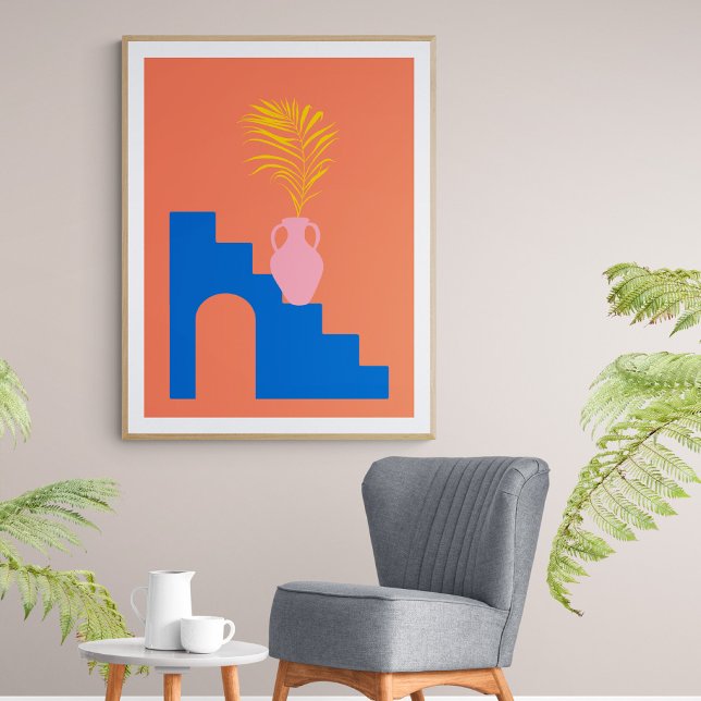 Färgfyllda Boho botaniska former i Orange och blå Poster (Skapare uppladdad)