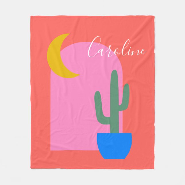 Färgfyllda Boho Cactus Måne Shapes in Red Anpassni Fleecefilt (Framsidan)