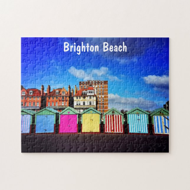 Färgfyllda brighton Beach Huts Pussel (Horisontell)