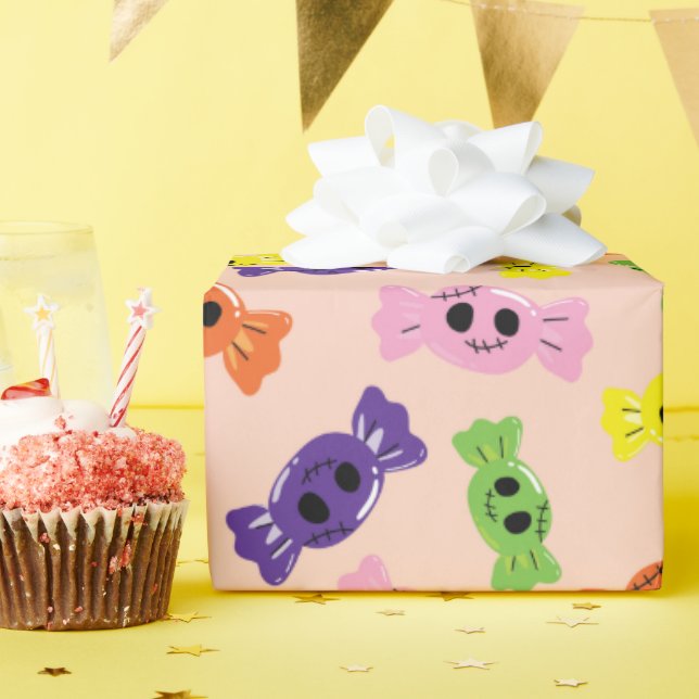 Färgfyllda Creepy Candies Pinky Seamless Halloween Presentpapper (Födelsedagsfest)