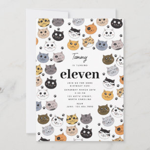 Färgfyllda Cute Funny Cats & Tass Birthday Inbjudningar