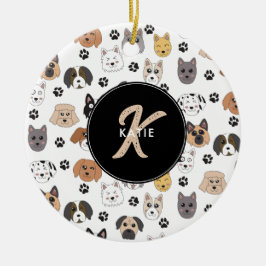 Färgfyllda Cute FUNNY Hund & Hund Monogram Julgransprydnad Keramik