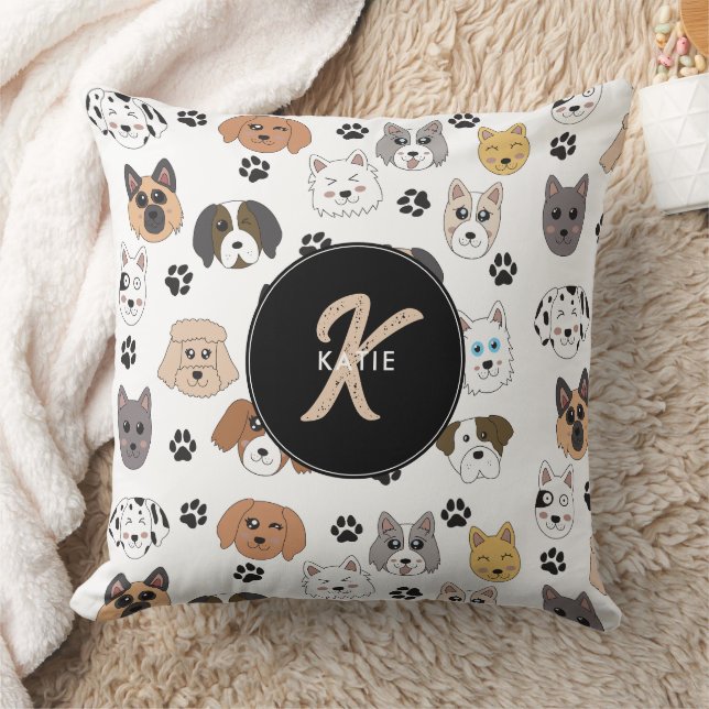 Färgfyllda Cute FUNNY Hund & Hund Monogram Kudde (Filt)