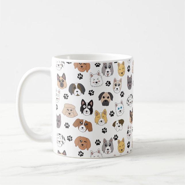 Färgfyllda Cute Funny Hundar och Hund Mönster Tass Kaffemugg (Vänster)