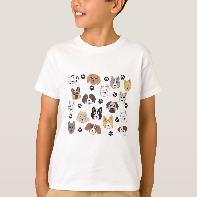 Färgfyllda Cute Funny Hundar och Hund Mönster Tass T Shirt (Framsida)
