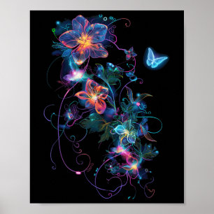 Färgfyllda cyberpunk Blommor i Blommarna Garden Poster
