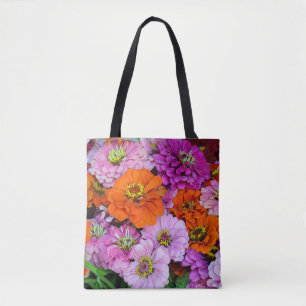 Färgfyllda dahlia-blommor tygkasse