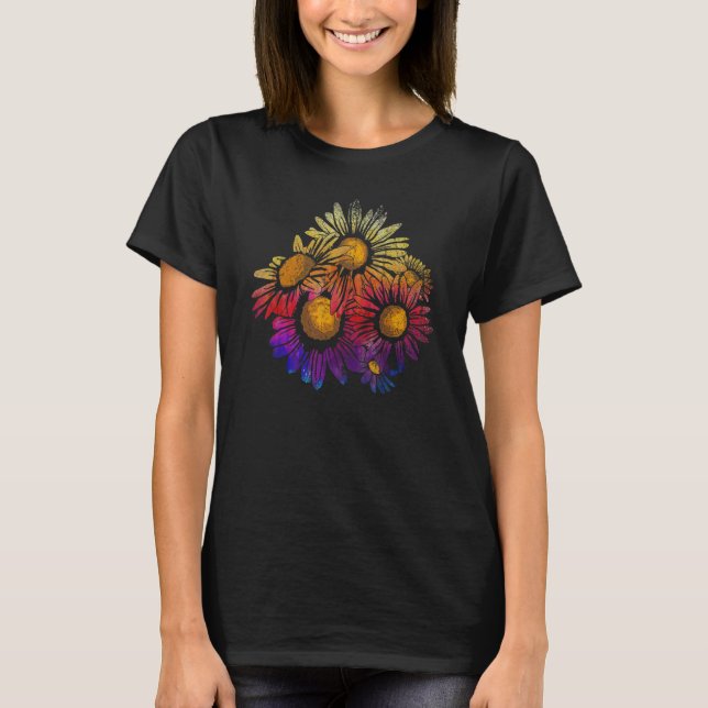 Färgfyllda Daisy Botaniskt trädgårdsskydd Blommor  T Shirt (Framsida)