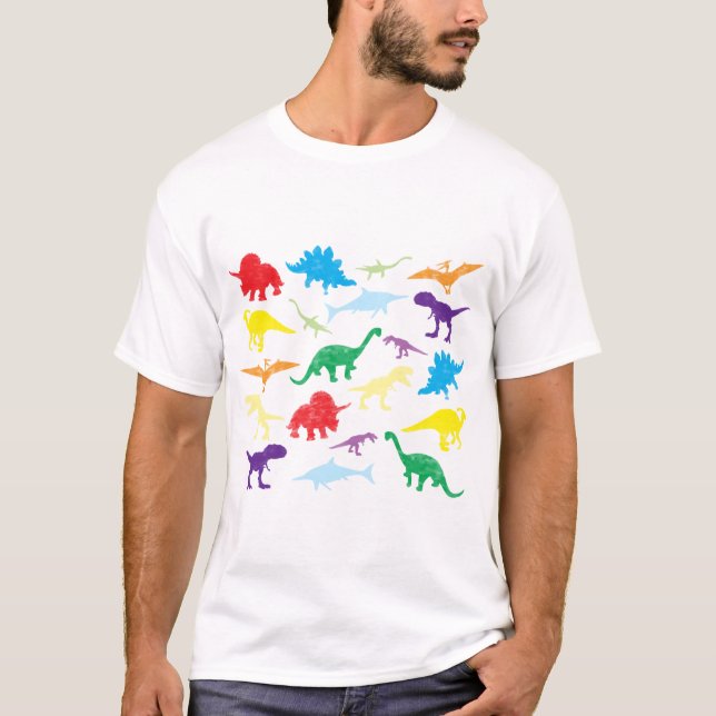Färgfyllda dinosaurier Kids Mönster T Shirt (Framsida)