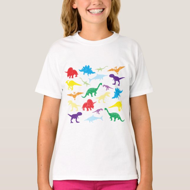 Färgfyllda dinosaurier Kids Mönster T Shirt (Framsida)