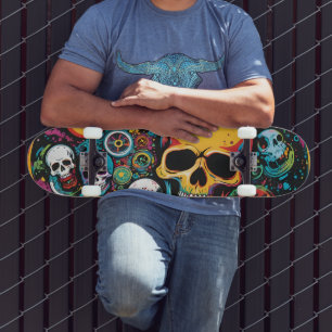 Färgfyllda Döskallar Skatdeka Mini Skateboard Bräda 18,5 Cm