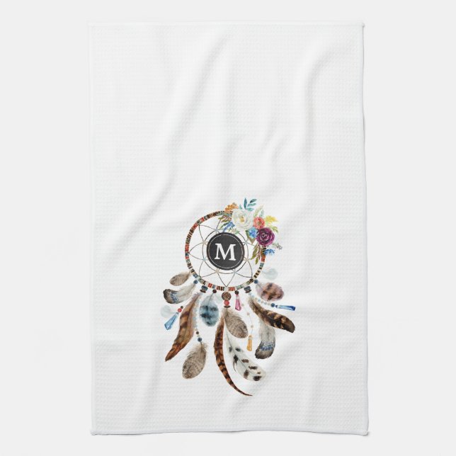 Färgfyllda Dreamcatcher-blommor och fjädrar Kökshandduk (Vertikal)