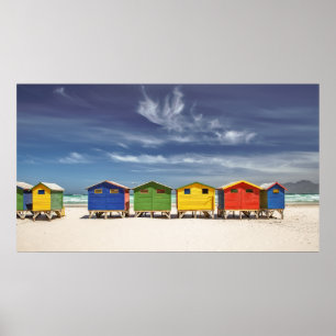 Färgfyllda fack Muizenberg, södra Afrikan Poster