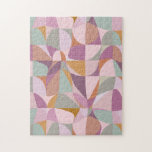 Färgfyllda former av Abstrakt i jordtoner Pussel<br><div class="desc">En modern konsdesign av abstraktens geometriska former i plommon,  honung och sage är en roligt.</div>