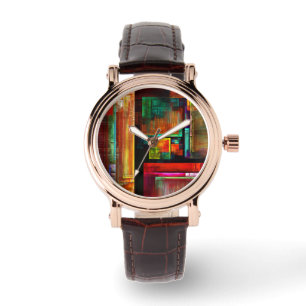 Färgfyllda fyrkanter Modern Abstrakt Art Mönster # Armbandsur