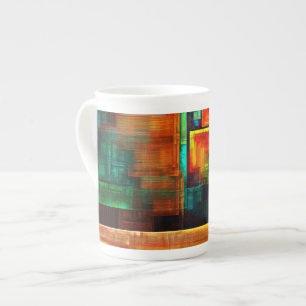 Färgfyllda fyrkanter Modern Abstrakt Art Mönster # Benporslin Mugg