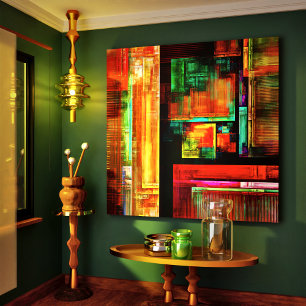 Färgfyllda fyrkanter Modern Abstrakt Art Mönster # Canvastryck