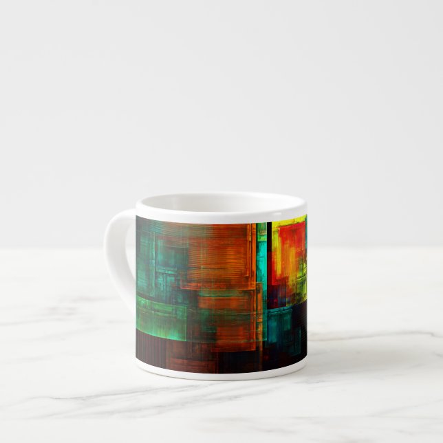 Färgfyllda fyrkanter Modern Abstrakt Art Mönster # Espressomugg (Framsida vänster)