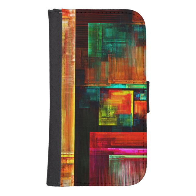 Färgfyllda fyrkanter Modern Abstrakt Art Mönster # Galaxy S4 Plånbok (Framsidan)