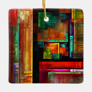 Färgfyllda fyrkanter Modern Abstrakt Art Mönster # Julgransprydnad Keramik