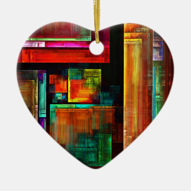 Färgfyllda fyrkanter Modern Abstrakt Art Mönster # Julgransprydnad Keramik (Framsidan)