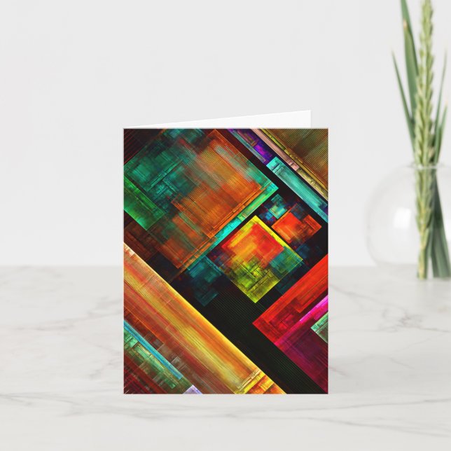 Färgfyllda fyrkanter Modern Abstrakt Art Mönster # Kort (Framsida)