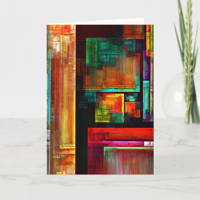 Färgfyllda fyrkanter Modern Abstrakt Art Mönster # Kort (Framsida)