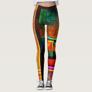 Färgfyllda fyrkanter Modern Abstrakt Art Mönster # Leggings