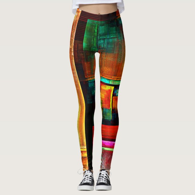 Färgfyllda fyrkanter Modern Abstrakt Art Mönster # Leggings (Framsida)