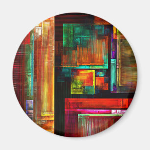 Färgfyllda fyrkanter Modern Abstrakt Art Mönster # Magnet