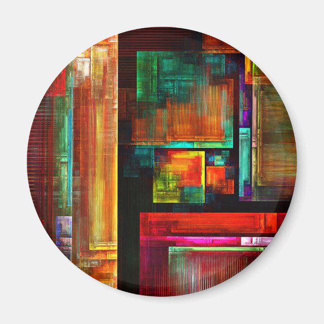 Färgfyllda fyrkanter Modern Abstrakt Art Mönster # Magnet (Framsidan)