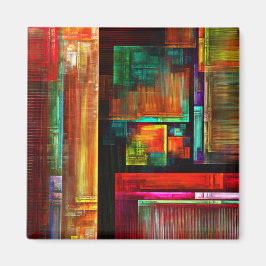 Färgfyllda fyrkanter Modern Abstrakt Art Mönster # Magnet