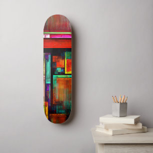 Färgfyllda fyrkanter Modern Abstrakt Art Mönster # Mini Skateboard Bräda 18,5 Cm