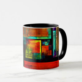 Färgfyllda fyrkanter Modern Abstrakt Art Mönster # Mugg