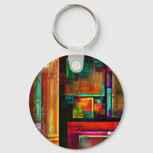 Färgfyllda fyrkanter Modern Abstrakt Art Mönster # Nyckelring