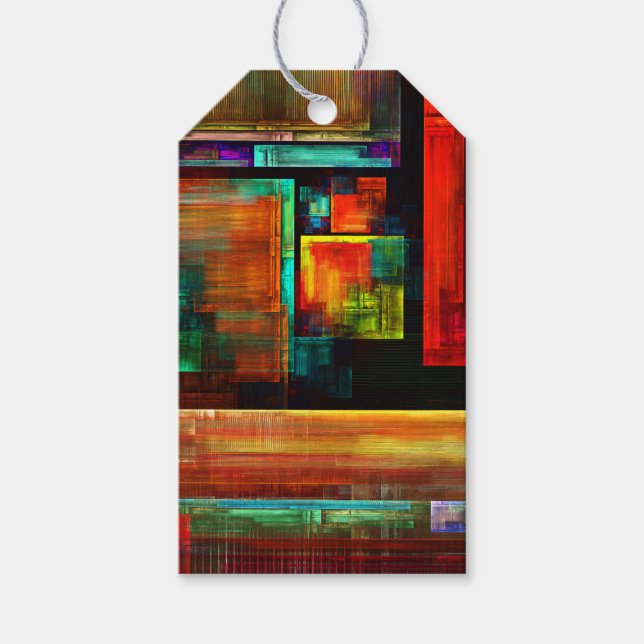 Färgfyllda fyrkanter Modern Abstrakt Art Mönster # Presentetikett (Framsidan)