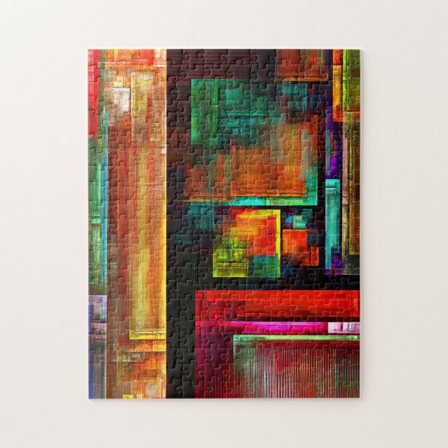 Färgfyllda fyrkanter Modern Abstrakt Art Mönster # Pussel (Vertikal)