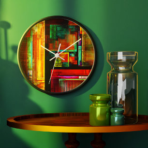 Färgfyllda fyrkanter Modern Abstrakt Art Mönster # Stor Klocka