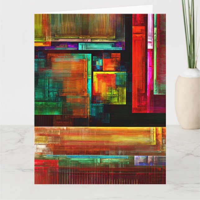 Färgfyllda fyrkanter Modern Abstrakt Art Mönster # Tack Kort (Framsida)