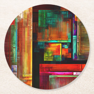 Färgfyllda fyrkanter Modern Abstrakt Art Mönster # Underlägg Papper Rund