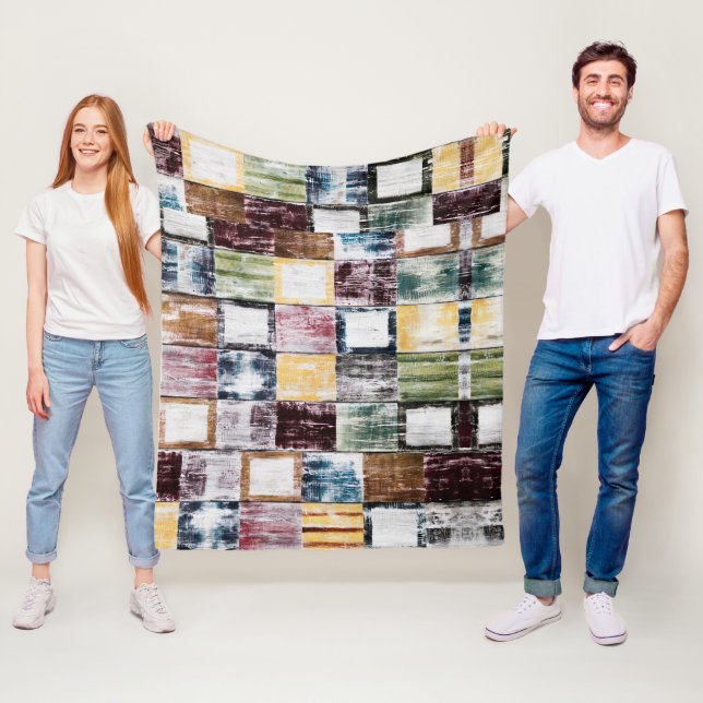 Färgfyllda fyrkanter mönster fleecefilt (På plats)