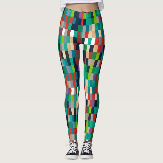 Färgfyllda fyrkanter Mönster Leggings (Framsida)
