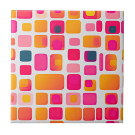 Färgfyllda fyrkantiga block Abstrakt Mönster Retro Kakelplatta