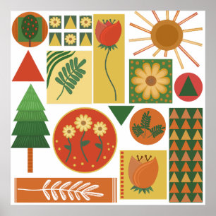 Färgfyllda Geometric Garden Plant Älskare Poster