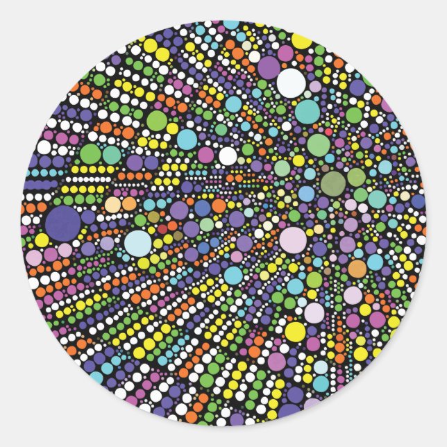 Färgfyllda geometriska cirklar runt klistermärke (Framsida)