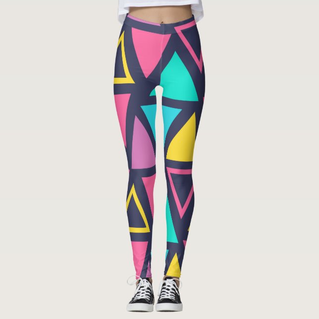 Färgfyllda geometriska trianglar Leggings (Framsida)