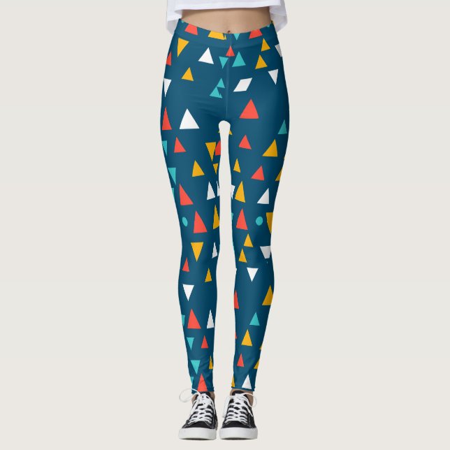 Färgfyllda geometriska trianglar Mönster Leggings (Framsida)