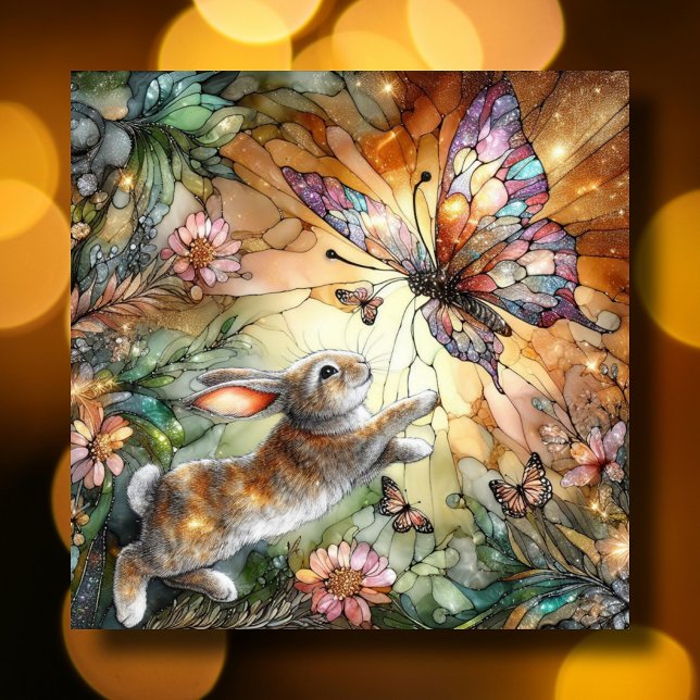 Färgfyllda glasblommor Bunny Påsk Julkort (Skapare uppladdad)